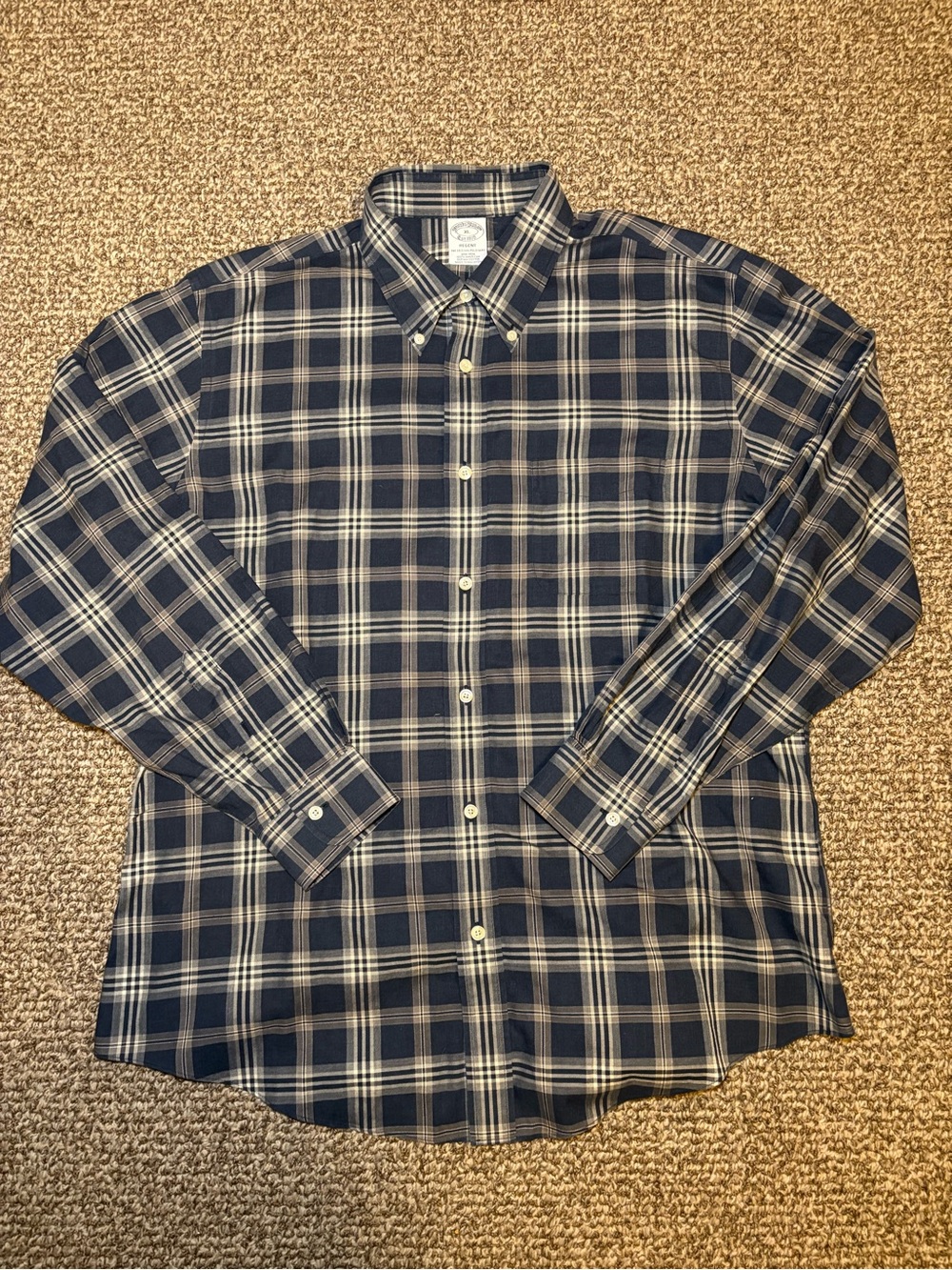 Brooks Brothers Navy and Cream Plaid Button-Down Shirt